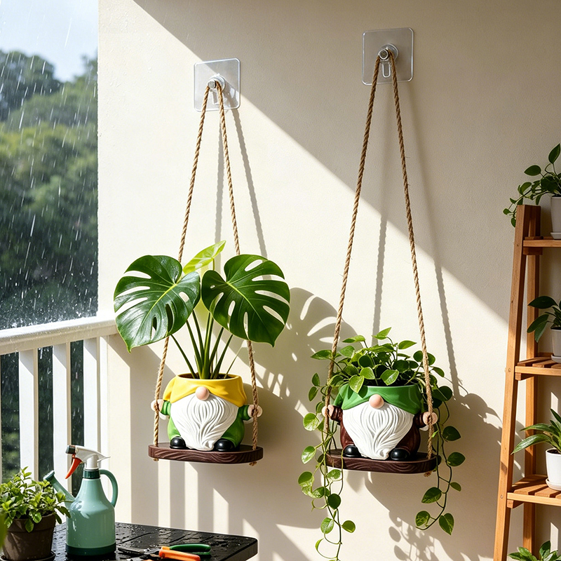 Echeveria Succulent - Bohemian Gnome Swing Hanging Planter Resin
